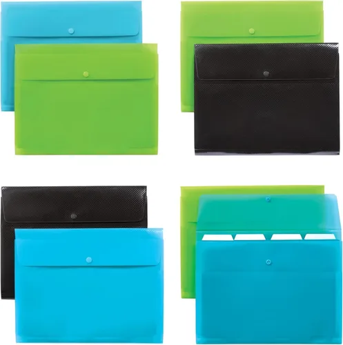 Vista 8 de Oxford Archivos expansibles de plástico, paquete de 8 organizadores de archivos de bolsillo con 4 pestañas y cierre a presión, papel tamaño carta, 2