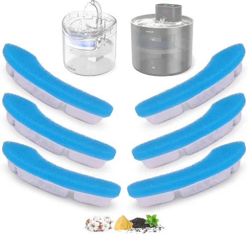 Vista 8 de Filtro de fuente de agua para gatos, 6 piezas, filtro de fuente de gato lavable en forma de arco, con sistema de filtración triple, carbón activado