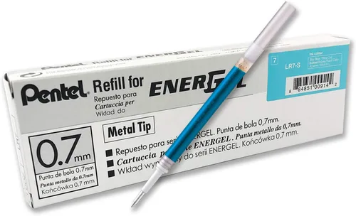 Vista 21 de Pentel - Tinta de recarga para bolígrafo de gel líquido EnerGel, (0.7mm), punta de metal, tinta negra, caja de 12 (LR7-A)
