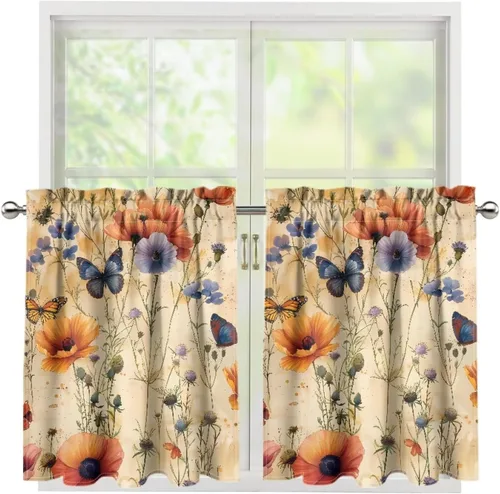 Vista 21 de God Bssing You Tier Curtains for July 4Th 2026 27.5x24 2 Panels Light Filtering Half Window Rod Pocket for Kitchen/Bathroom