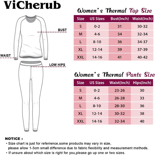 Vista 6 de ViCherub Thermal Underwear Set for Women Long Johns Base Layer Fleece Lined Soft Top Bottom