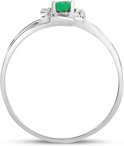 Vista 6 de Anillo de diamantes y esmeralda en oro blanco de 10 quilates