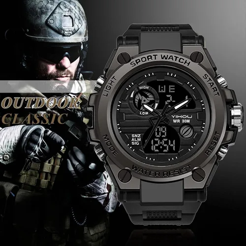 Vista 2 de Reloj militar para hombre, reloj electrónico para deportes al aire libre, reloj táctico del ejército, cronómetro LED, impermeable, relojes