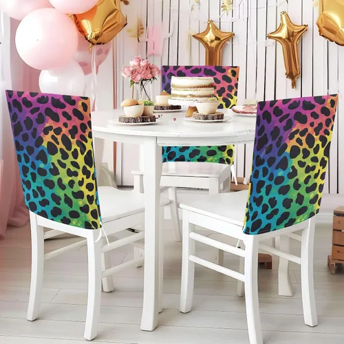 Vista 5 de Fashion Rainbow Leopard Print Decorative Office Chair Slipcover for Bedroom Soft Dining Room Chair Seat Cover cubre sillas para comedor Set of 6