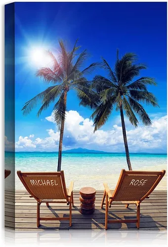 Vista 111 de A&T ARTWORK Love on Beach - Impresión fotográfica personalizada, incluye nombres y la fecha, regalo único para el aniversario de boda. Alfombrillas