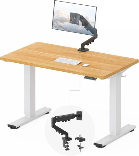 Vista 32 de FLEXISPOT EN2 Escritorio de pie de una pieza entera de 48 x 30 pulgadas con regleta eléctrica, arce Parte superior de arce + marco blanco