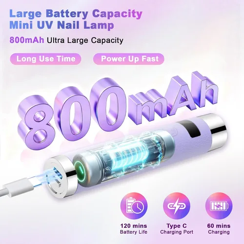Vista 4 de Linssy Mini Luz UV para Uñas con Sensor Automático y Soporte de Cuello de Cisne, Lámpara de Uñas Inalámbrica Portátil con Pantalla LCD, Luz UV