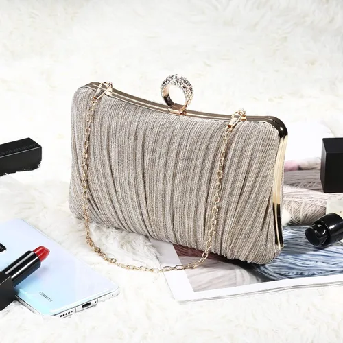Vista 2 de UBORSE Elegante bolso de embrague plisado con purpurina para mujer, formal, para novia, boda, graduación, cóctel, fiesta, bolso