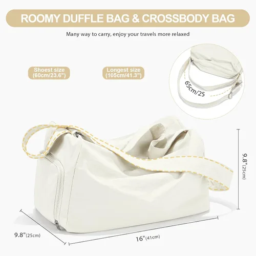 Vista 4 de bolso de lona de gimnasio para mujer, Beige