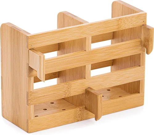 Vista 2 de Porta Utensilios de Bambú para Escurridor de Platos - Organizador para Cubiertos y Utensilios con Ganchos - Compatible con Escurridores de Platos