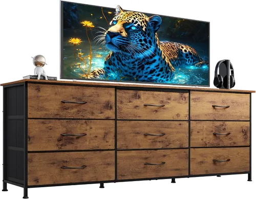 Vista 22 de WLIVE Soporte de TV para TV de 55 pulgadas, cómoda de 9 cajones para A-Rosa