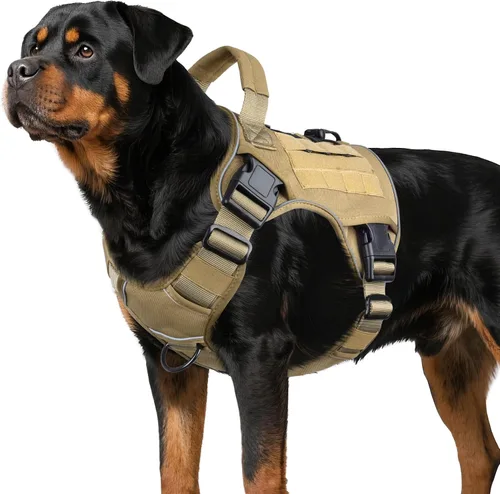 Vista 18 de WINGOIN Arnés táctico negro para perros pequeños, arnés resistente sin tirones con asa, arnés militar reflectante ajustable K9 para mascotas