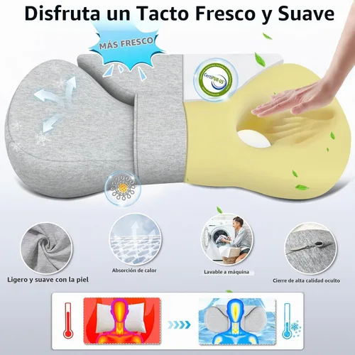 Vista 3 de Almohada cervical cervical, di adiós al dolor de cuello, almohada de apoyo de cuello de viaje para dormir de lado, almohada ergonómica de espuma Gris