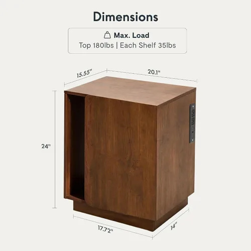Vista 2 de FLEXISPOT Mid-Century Modern Nightstand with Charging Station, Walnut, Left