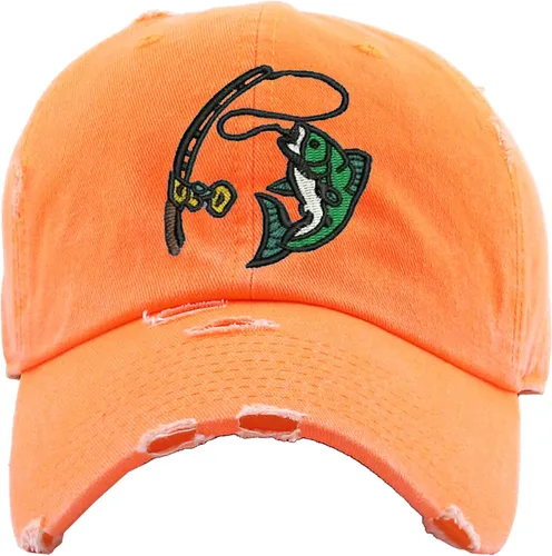 Vista 8 de Sombrero de papá bordado de pescado, gorra gráfica de pesca ajustable vintage Pigmento rosa.