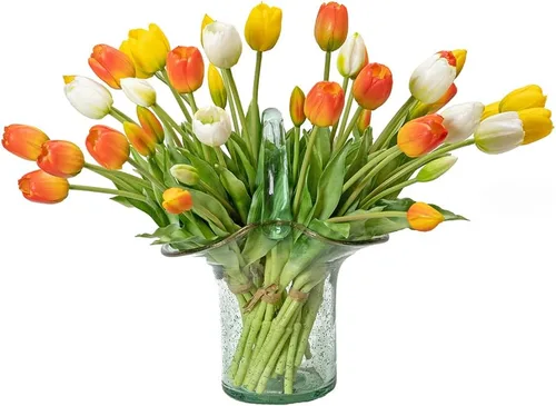 Vista 20 de DUYONE 15 flores de tulipanes artificiales, ramo de látex de tacto real, tulipanes falsos para oficina, boda, fiesta, hogar, cocina, jardín