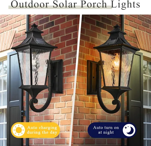 Vista 7 de Apliques solares impermeables para exteriores con control remoto de 20.9 pulgadas de altura, luces solares de pared de gran tamaño con vidrio