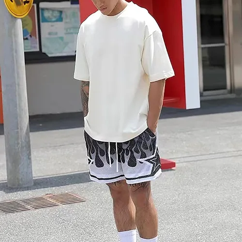 Vista 6 de BOOMLEMON Pantalones cortos de baloncesto para hombre, pantalones cortos deportivos de entrenamiento casual con estampado gráfico de malla