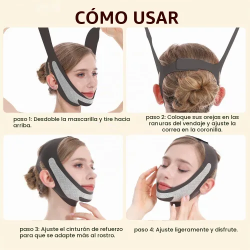 Vista 5 de Máscara de elevación de línea V de grafeno, correa de elevación facial para dormir, correa de barbilla reutilizable y ajustable para levantar