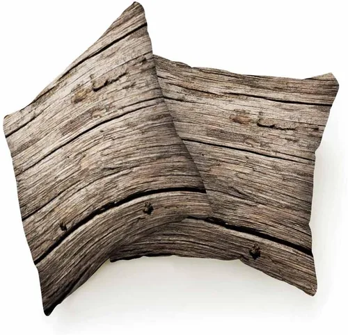 Vista 2 de Juego de 2 fundas de cojín cuadradas con textura de tablones de madera antigua, nostálgica, rústica, decorativa, para dormitorio, sala de estar
