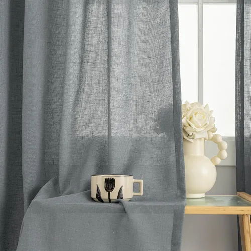 Vista 3 de mstexa Cortinas de lino gris de 132 pulgadas para techos altos, sala de estar, protección de privacidad, filtrado de luz, cortinas extralargas