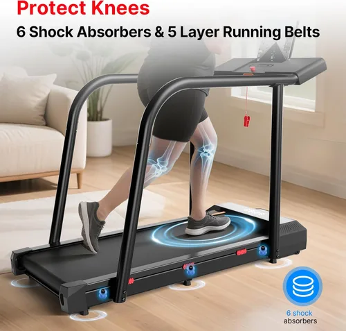 Vista 6 de Treadmill for Seniors with Long Handrails, Emergency Stop Button 4 Major Safety Protections, 300 lb Capacity, LED Display, Remote Control and