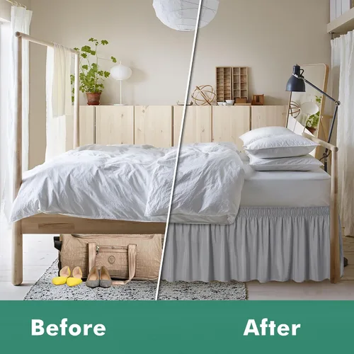 Vista 53 de Biscaynebay Faldas de cama envolventes con esquinas divididas para camas Twin/Twin XL de 15 pulgadas de caída, volantes de polvo elásticos Negro