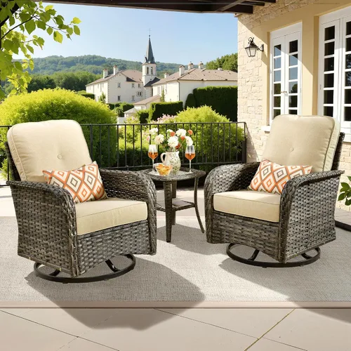 Vista 31 de ovios - Juego de muebles de patio de 2 piezas, sofá de mimbre para exteriores con sillas, silla de ratán con respaldo alto con cómodos cojines