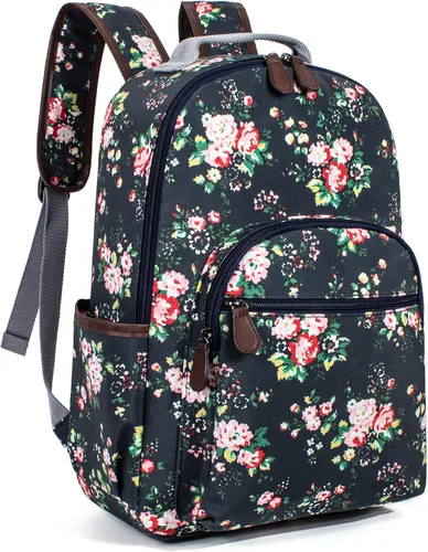 Vista 61 de Leaper Mochila para laptop para mujer: linda mochila floral para escuela, universidad, viajes, trabajo, mochila ligera para niños, Negro margarita