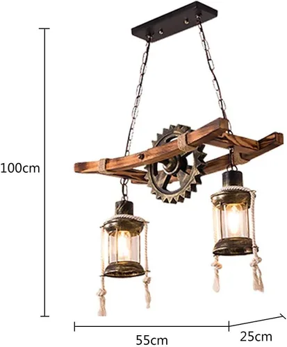 Vista 2 de Lámpara colgante industrial retro de 2 cabezales, con forma de engranaje de granja, personalidad creativa única, lámpara de isla de techo vintage