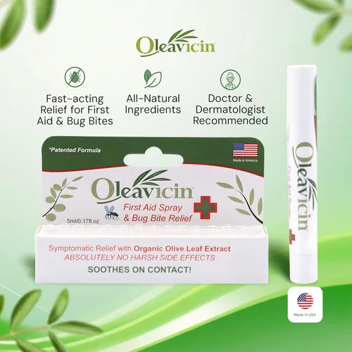 Vista 2 de Oleavicin Spray de primeros auxilios y alivio de picaduras de insectos, 1 paquete, extracto de hoja de olivo orgánico, alivio de acción rápida