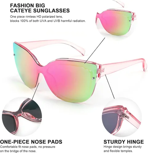 Vista 6 de FEISEDY Cateye B2796 - Lentes de sol polarizados para mujer, de gran tamaño, de ojos de gato, a la moda