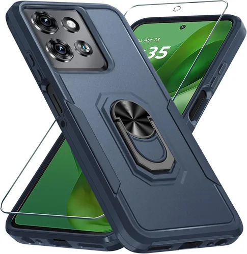 Vista 11 de Funda diseñada para Motorola Moto G 5G 2024 con soporte de anillo de metal integrado Protector de pantalla de vidrio templado, funda resistente