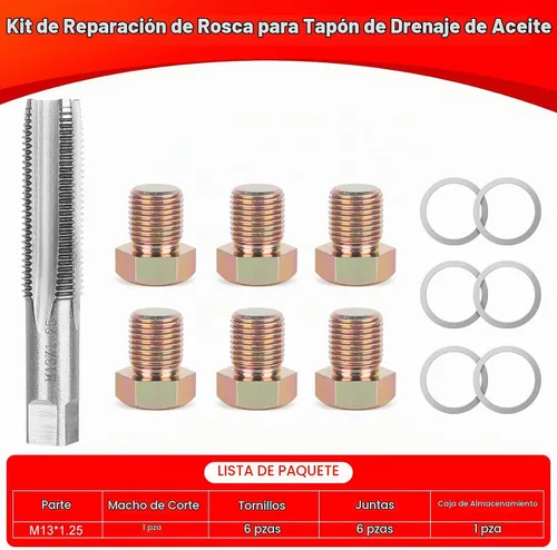 Vista 2 de Kit de reparación de roscas para tapón de drenaje de aceite M13 x 1.25 mm, herramienta de roscado de tornillos de cárter de aceite, kit