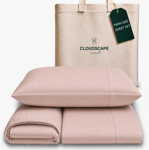 Vista 57 de Cloud Scape Linen - Juego de sábanas de algodón egipcio de doble capa, tamaño individual, tejido de satén de fibra larga, juego de 3 piezas, ropa