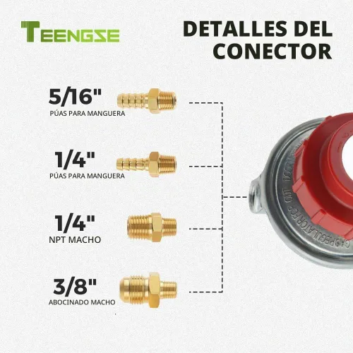 Vista 5 de Regulador de propano POL de alta presión ajustable de 0-20PSI con 4 TEENGSE Accesorios de latón 100% macizo para una conexión apretada, se adapta