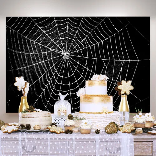 Vista 3 de Lofaris Telón de fondo de fotografía de telaraña, negro puro para niños, decoración de fiesta temática de terror para noche de Halloween, fondo