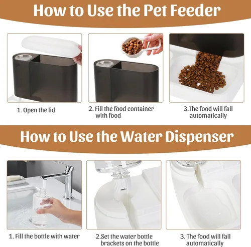 Vista 5 de Juego automático de comedero y dispensador de agua para mascotas, 2 en 1, para gatos y perros, juego de cuencos de agua y alimentos para perros