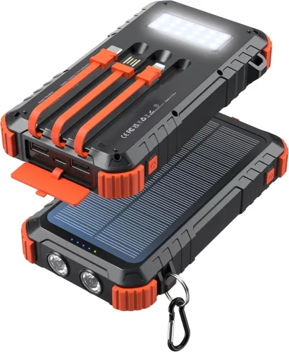 Vista 8 de Power-Bank-Solar-Cargador 45800mAh de Carga Rápida con 3 Cables Integrados, Linterna LED, Batería Externa Portátil Compatible con iPhone, Android