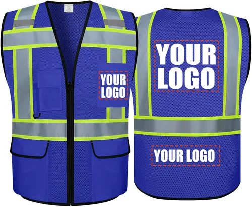 Vista 35 de Chaleco Reflectante Clase 2 de Seguridad ANSI con Bolsillos y Cremallera de Alta Visibilidad Uniforme de Construcción K-verde-1pack-custom