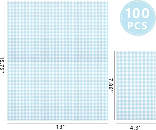 Vista 2 de WDF Paquete de 150 servilletas de papel azul bebé, 3 capas, desechables, color azul y blanco, servilletas de cena de invitados de papel para baño