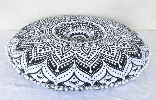 Vista 38 de CRAFT KALA Funda de cojín redonda grande de 32 pulgadas para el suelo bohemio, funda de puf boho, funda de cojín de mandala para meditación, cojines
