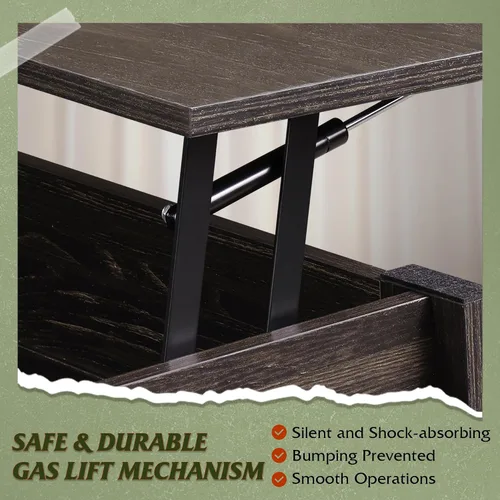 Vista 6 de WLIVE - Mesa de café, mesa de centro de 39" con parte superior elevada, compartimento oculto y estante de almacenamiento para sala de estar