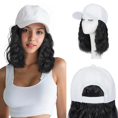 Vista 9 de S-noilite Peluca de gorra de béisbol de 6 pulgadas con peinado Bob y extensiones de cabello, gorra de béisbol recta ajustable para mujer