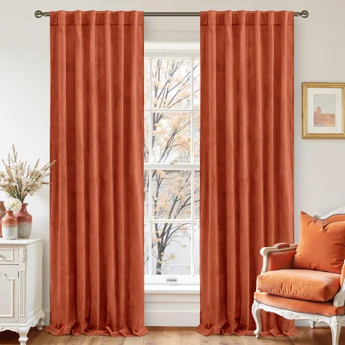 Vista 18 de LAMIT - Paneles de terciopelo beige para sala de estar de 72 pulgadas de largo, elegantes cortinas aisladas térmicamente e insonorizadas