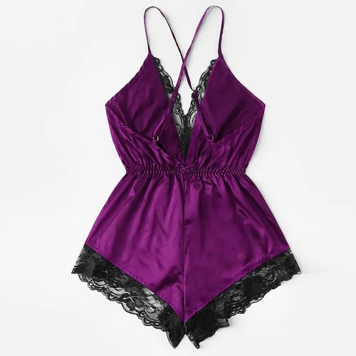 Vista 2 de Conjunto de lencería sexy de encaje para mujer con cuello en V de seda pijamas dormir salón sexo cosas para parejas Kinky para el juego sexual