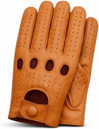 Vista 8 de Riparo - Guantes de conducción de cuero perforado para hombre, piel de vaca auténtica negra, estilo deportivo de motor con pantalla táctil, guantes