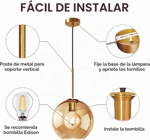 Vista 4 de Luces colgantes de cristal ámbar para isla de cocina, colgante
