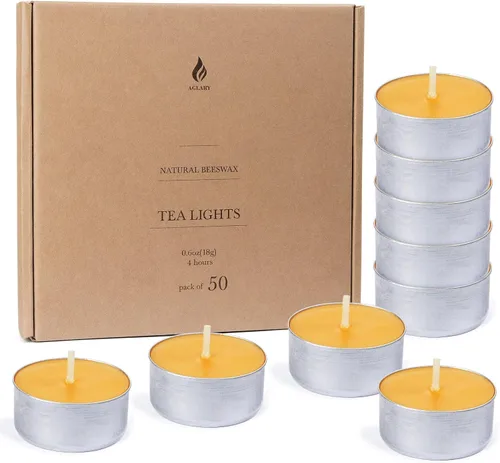 Vista 19 de Paquete de 9 velas de cera de abeja pura en vasos de aluminio, 4-5 horas de tiempo de combustión, mecha de algodón sin plomo, velas naturales sin