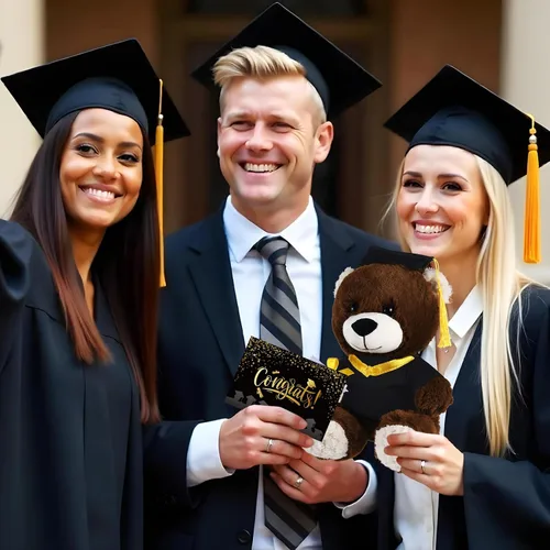 Vista 7 de Oso ZJoey con gorra de graduación Juguetes Clase de 2025 Oso de peluche Teddy Bear Animal con gorra y toga con tarjeta de felicitación y bolsa